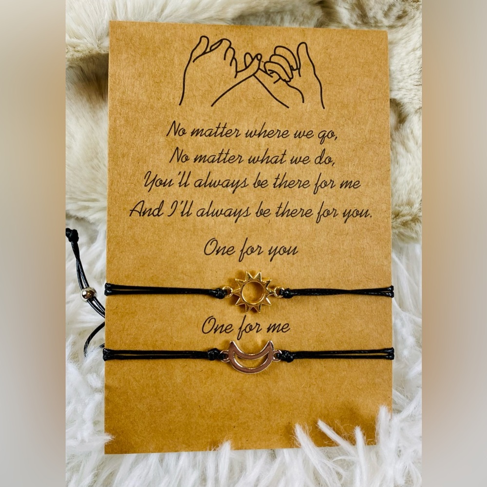 Pinky Promise Bracelets Silver Moon & Gold Sun Friends Bracelets Jewelry w card